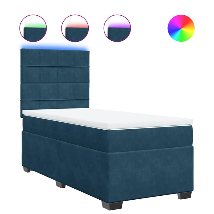 Pat box spring cu saltea, albastru, 90x190 cm, catifea - WALTI WALTI