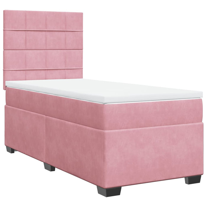 Pat box spring cu saltea, roz, 90x190 cm, catifea - WALTI WALTI
