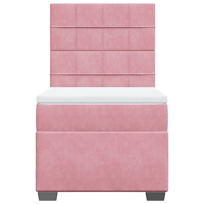 Pat box spring cu saltea, roz, 90x190 cm, catifea - WALTI WALTI