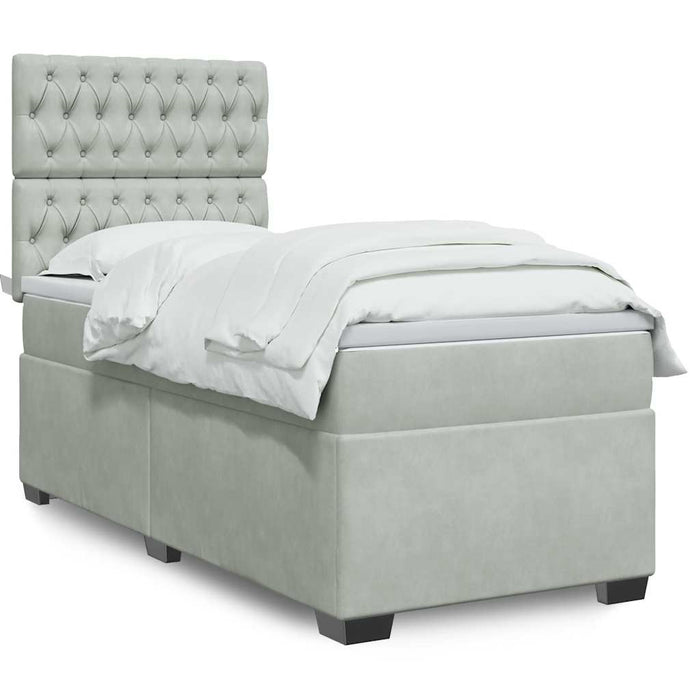 Pat box spring cu saltea, gri deschis, 90x190 cm, catifea - WALTI WALTI