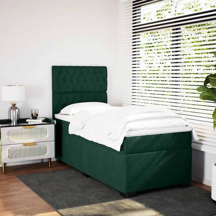 Pat box spring cu saltea, verde închis, 90x190 cm, catifea - WALTI WALTI