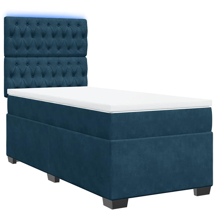 Pat box spring cu saltea, albastru, 90x190 cm, catifea WALTI