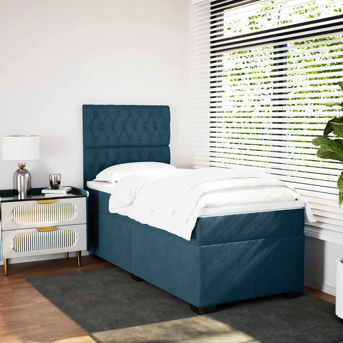 Pat box spring cu saltea, albastru, 90x190 cm, catifea WALTI