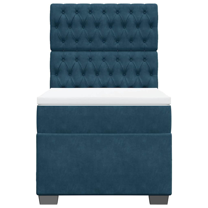 Pat box spring cu saltea, albastru, 90x190 cm, catifea WALTI