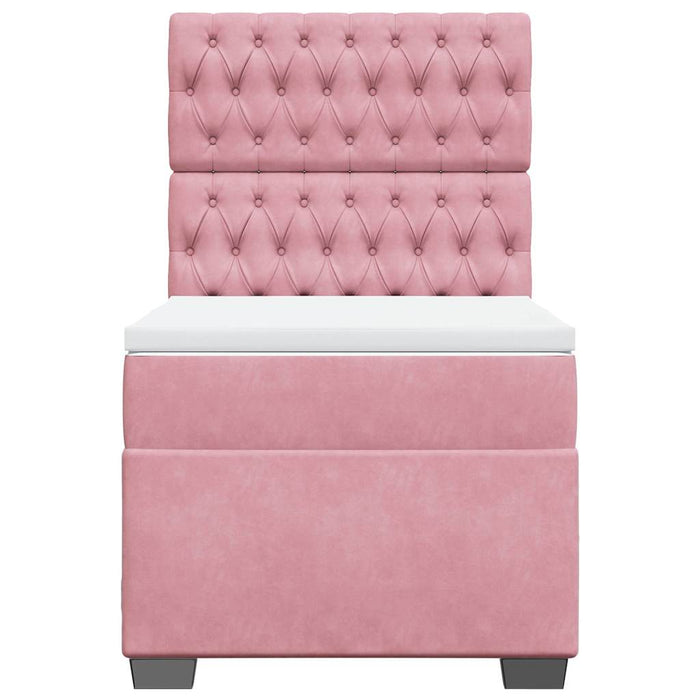 Pat box spring cu saltea, roz, 90x190 cm, catifea - WALTI WALTI