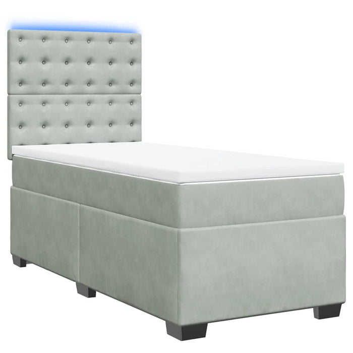 Pat box spring cu saltea, gri deschis, 90x190 cm, catifea - WALTI WALTI