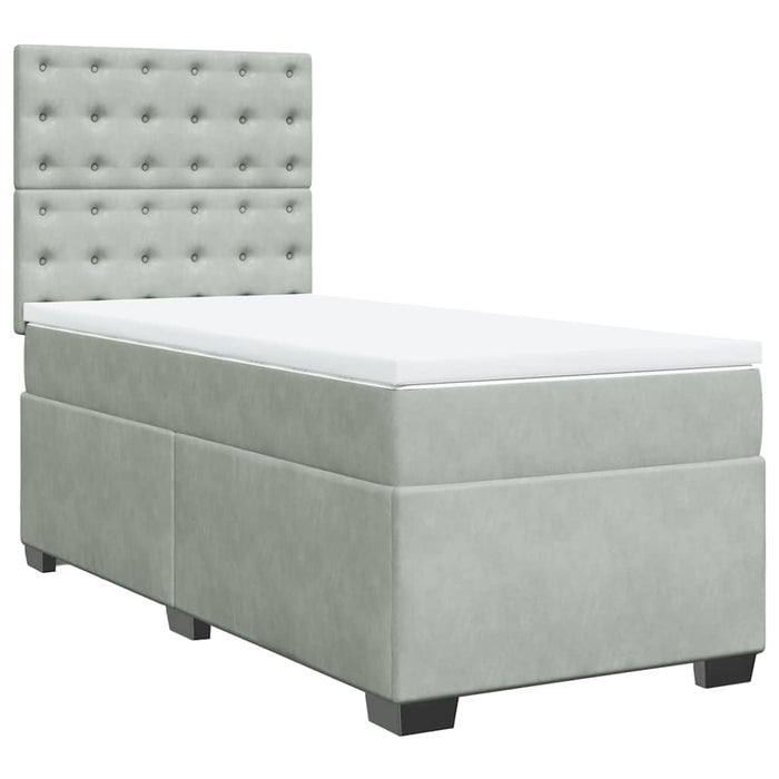 Pat box spring cu saltea, gri deschis, 90x190 cm, catifea - WALTI WALTI