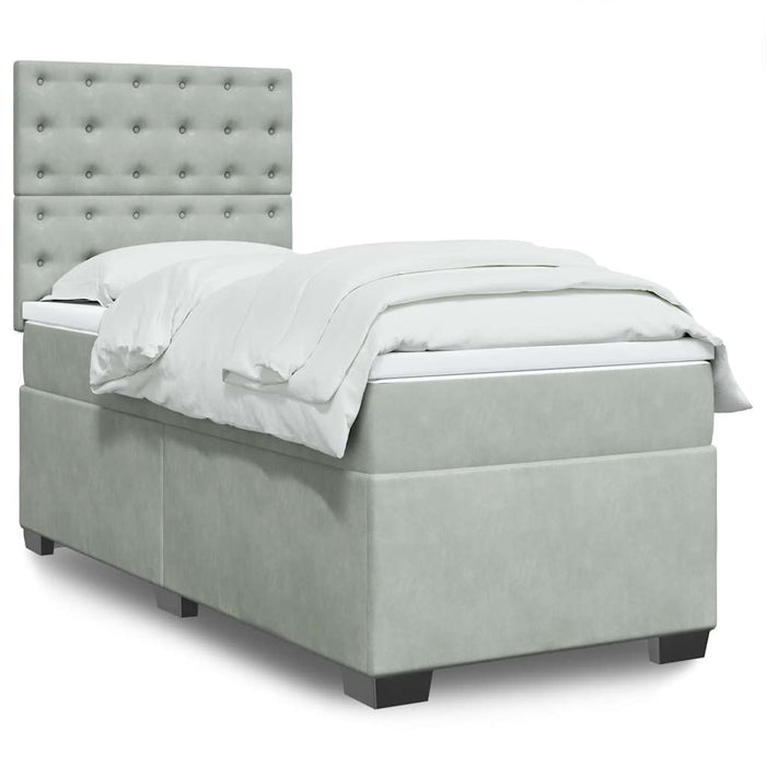 Pat box spring cu saltea, gri deschis, 90x190 cm, catifea - WALTI WALTI