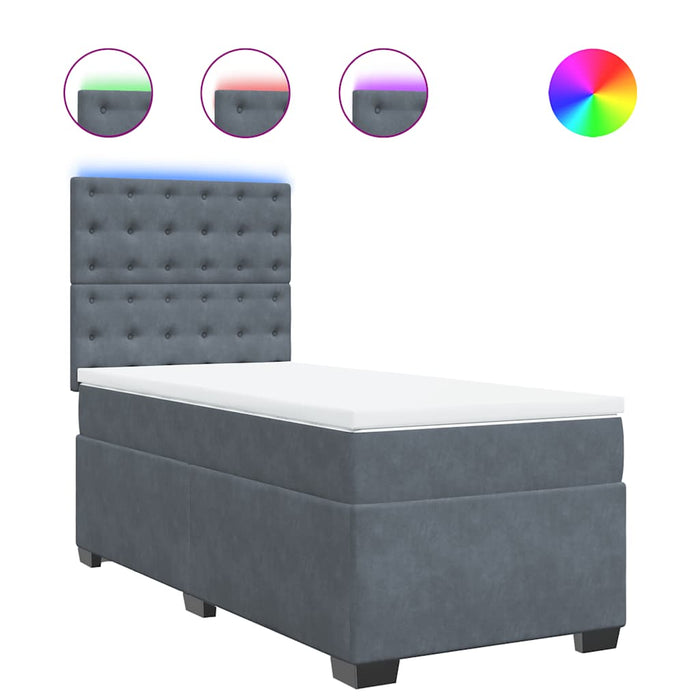 Pat box spring cu saltea, gri închis, 90x190 cm, catifea - WALTI WALTI