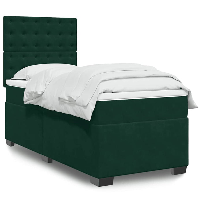 Pat box spring cu saltea, verde închis, 90x190 cm, catifea - WALTI WALTI