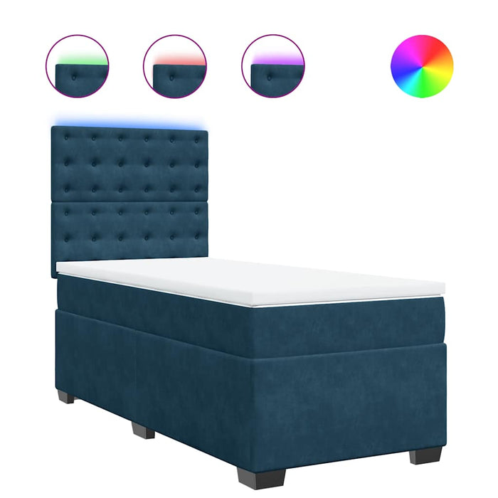 Pat box spring cu saltea, albastru, 90x190 cm, catifea - WALTI WALTI