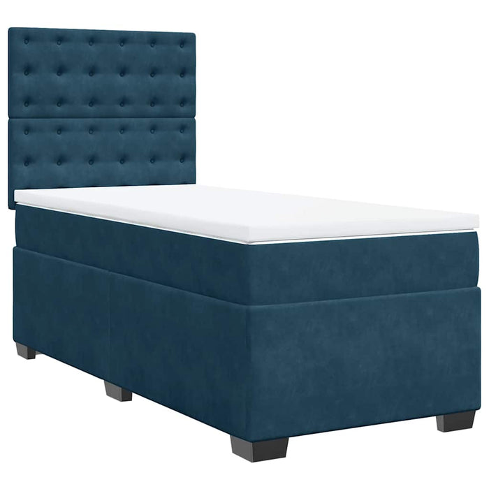 Pat box spring cu saltea, albastru, 90x190 cm, catifea - WALTI WALTI