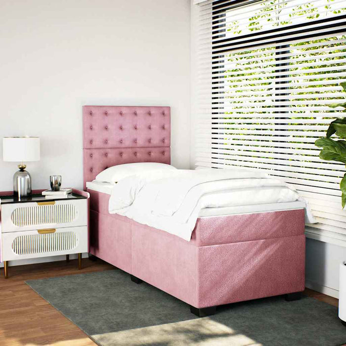 Pat box spring cu saltea, roz, 90x190 cm, catifea - WALTI WALTI