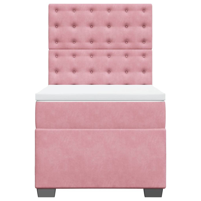Pat box spring cu saltea, roz, 90x190 cm, catifea - WALTI WALTI
