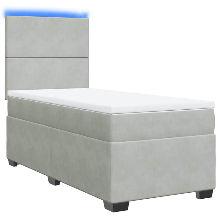 Pat box spring cu saltea, gri deschis, 90x200 cm, catifea - WALTI WALTI