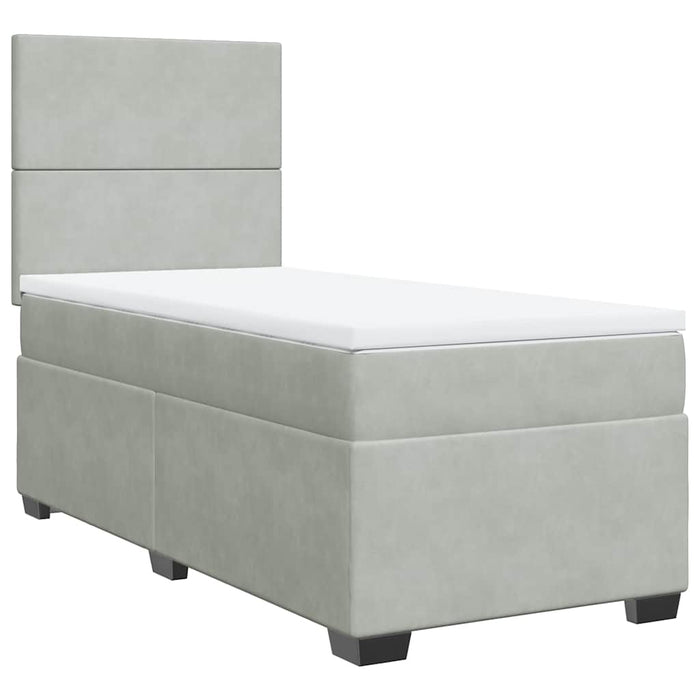 Pat box spring cu saltea, gri deschis, 90x200 cm, catifea - WALTI WALTI