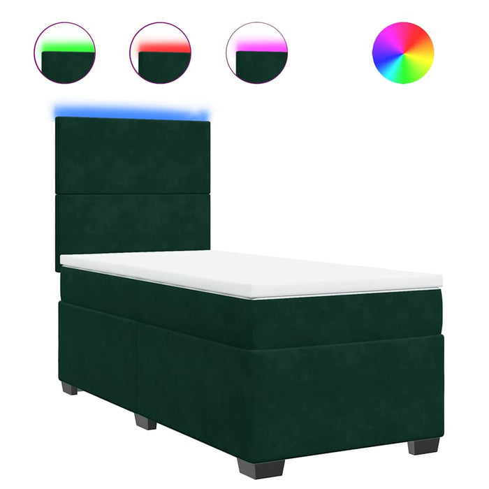 Pat box spring cu saltea, verde închis, 90x200 cm, catifea - WALTI WALTI