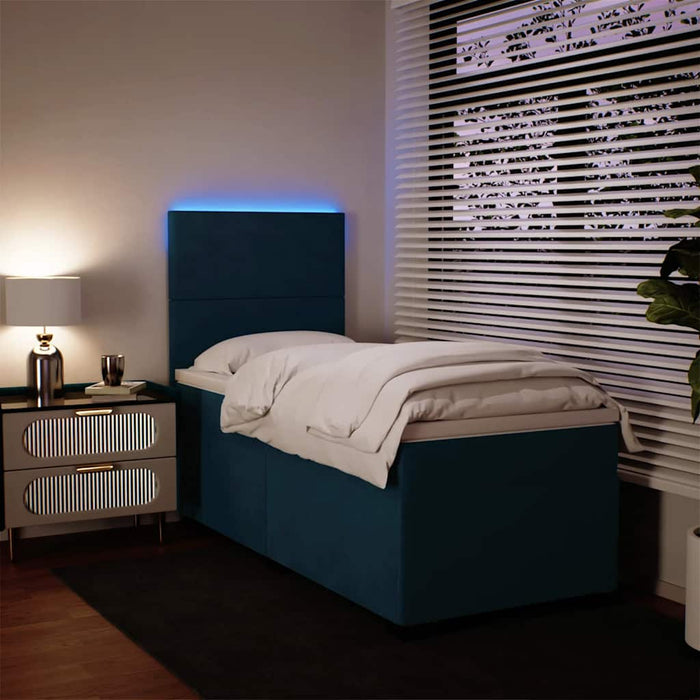 Pat box spring cu saltea, albastru, 90x200 cm, catifea - WALTI WALTI