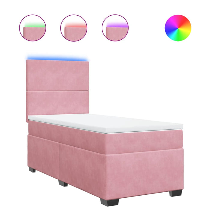 Pat box spring cu saltea, roz, 90x200 cm, catifea - WALTI WALTI