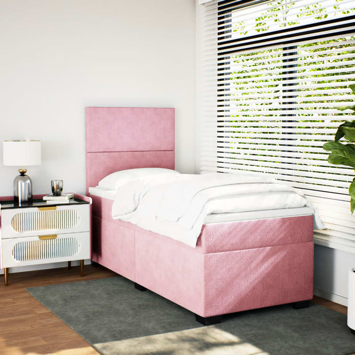 Pat box spring cu saltea, roz, 90x200 cm, catifea - WALTI WALTI