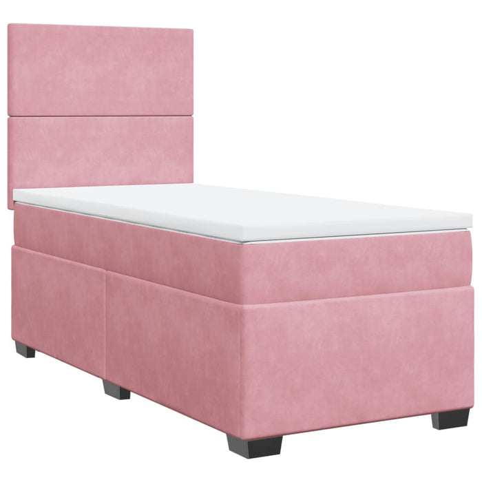 Pat box spring cu saltea, roz, 90x200 cm, catifea - WALTI WALTI