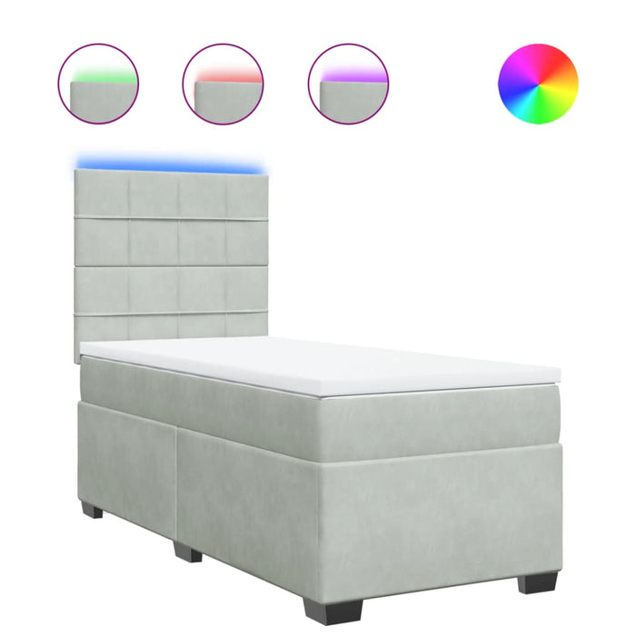 Pat box spring cu saltea, gri deschis, 90x200 cm, catifea - WALTI WALTI