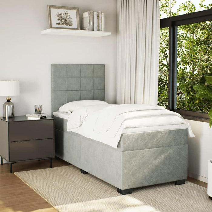 Pat box spring cu saltea, gri deschis, 90x200 cm, catifea - WALTI WALTI
