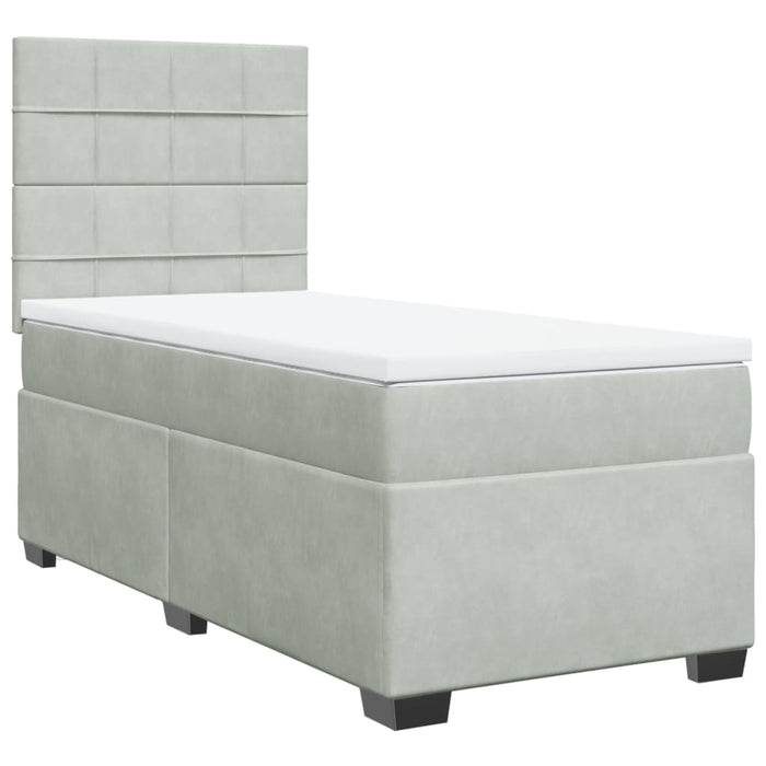 Pat box spring cu saltea, gri deschis, 90x200 cm, catifea - WALTI WALTI