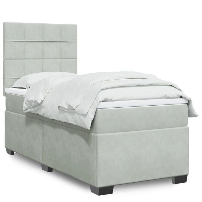Pat box spring cu saltea, gri deschis, 90x200 cm, catifea - WALTI WALTI