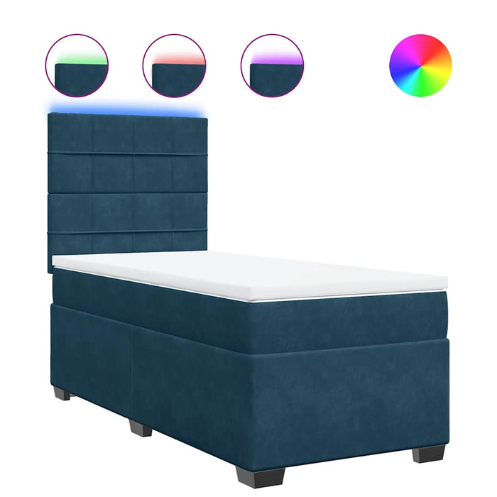 Pat box spring cu saltea, albastru, 90x200 cm, catifea - WALTI WALTI