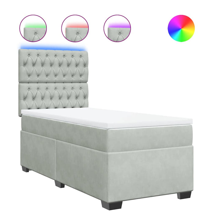 Pat box spring cu saltea, gri deschis, 90x200 cm, catifea - WALTI WALTI