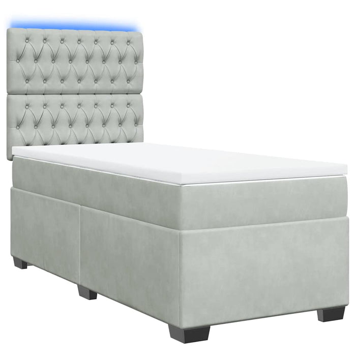 Pat box spring cu saltea, gri deschis, 90x200 cm, catifea - WALTI WALTI