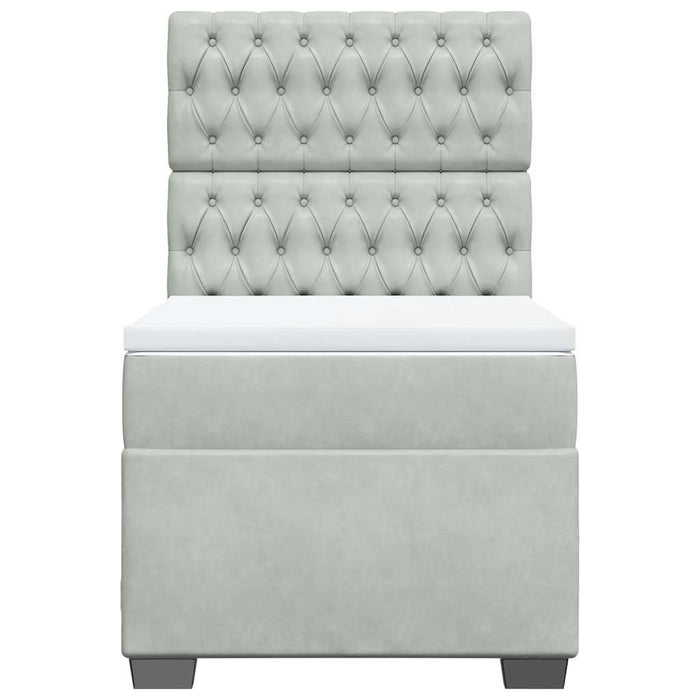 Pat box spring cu saltea, gri deschis, 90x200 cm, catifea - WALTI WALTI