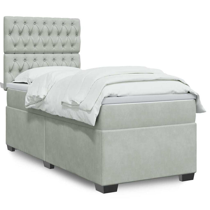 Pat box spring cu saltea, gri deschis, 90x200 cm, catifea - WALTI WALTI