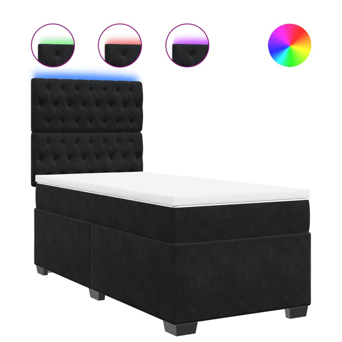 Pat box spring cu saltea, negru, 90x200 cm, catifea - WALTI WALTI
