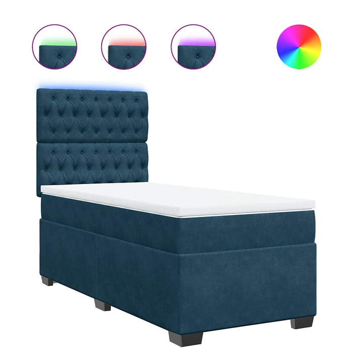 Pat box spring cu saltea, albastru, 90x200 cm, catifea WALTI