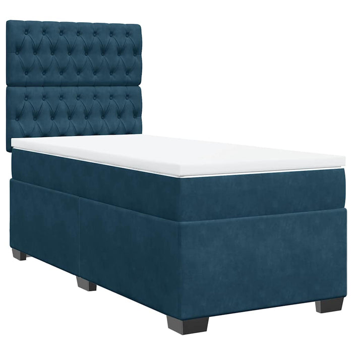 Pat box spring cu saltea, albastru, 90x200 cm, catifea WALTI