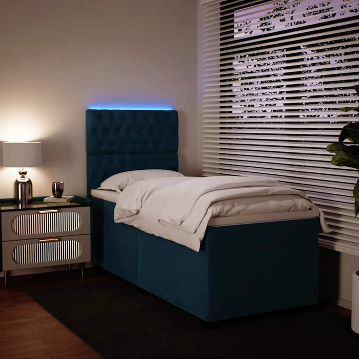Pat box spring cu saltea, albastru, 90x200 cm, catifea WALTI