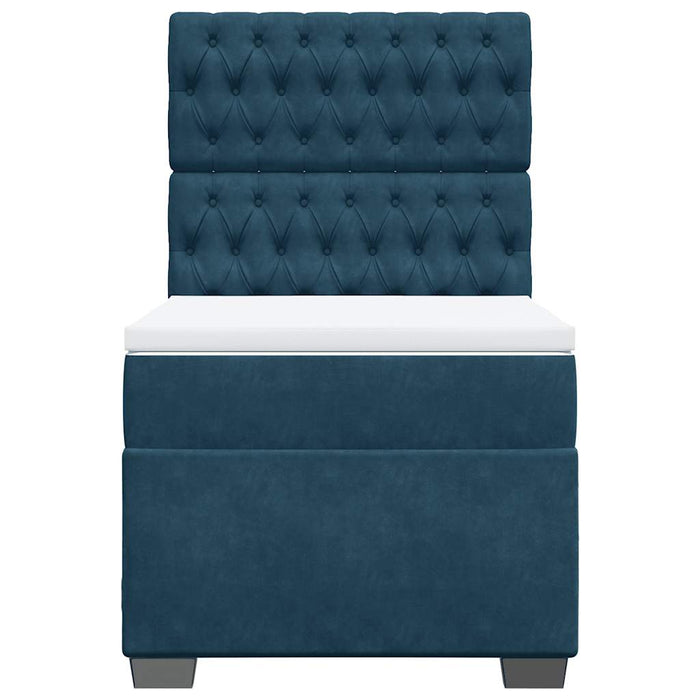 Pat box spring cu saltea, albastru, 90x200 cm, catifea WALTI