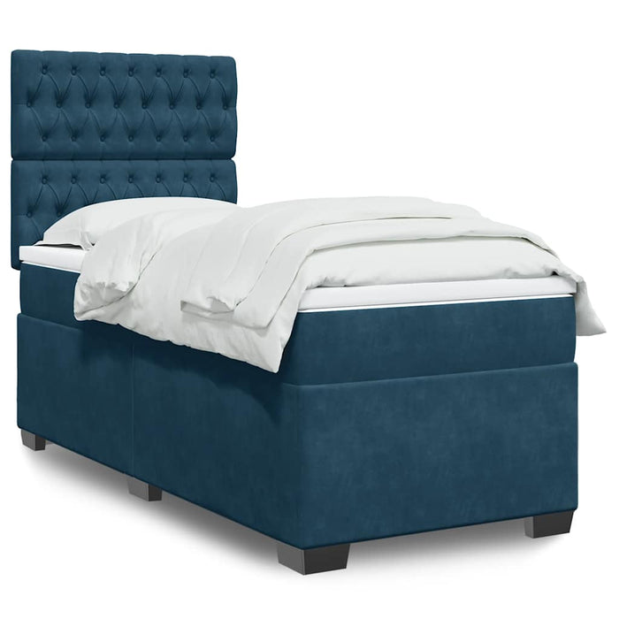 Pat box spring cu saltea, albastru, 90x200 cm, catifea WALTI