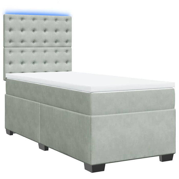 Pat box spring cu saltea, gri deschis, 90x200 cm, catifea - WALTI WALTI