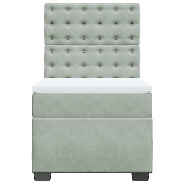 Pat box spring cu saltea, gri deschis, 90x200 cm, catifea - WALTI WALTI