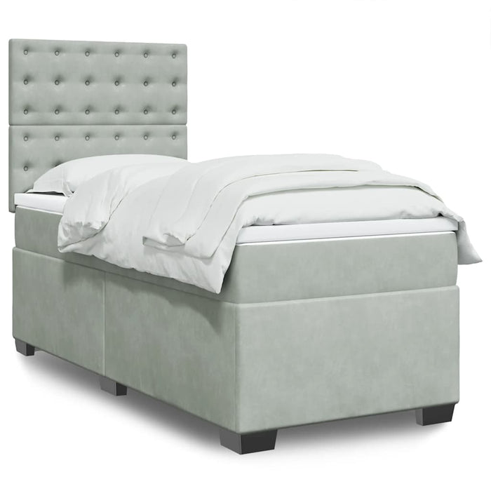 Pat box spring cu saltea, gri deschis, 90x200 cm, catifea - WALTI WALTI