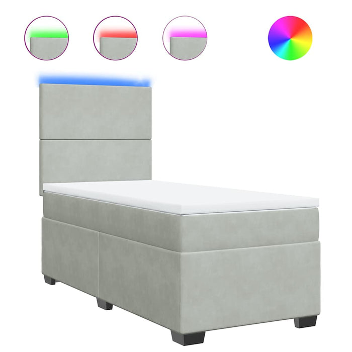 Pat box spring cu saltea, gri deschis, 100x200 cm, catifea - WALTI WALTI