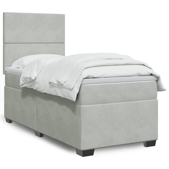 Pat box spring cu saltea, gri deschis, 100x200 cm, catifea - WALTI WALTI
