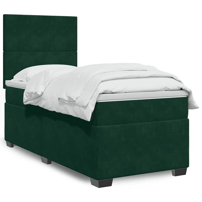 Pat box spring cu saltea, verde închis, 100x200 cm, catifea - WALTI WALTI
