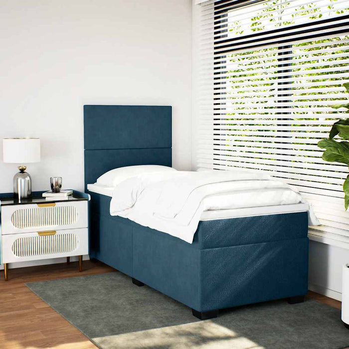 Pat box spring cu saltea, albastru, 100x200 cm, catifea - WALTI WALTI