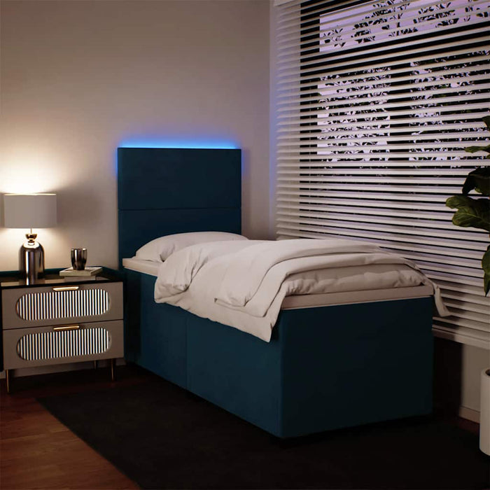 Pat box spring cu saltea, albastru, 100x200 cm, catifea - WALTI WALTI