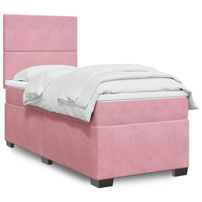 Pat box spring cu saltea, roz, 100x200 cm, catifea - WALTI WALTI