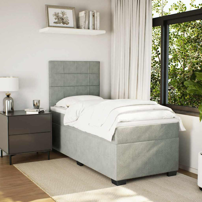 Pat box spring cu saltea, gri deschis, 100x200 cm, catifea - WALTI WALTI